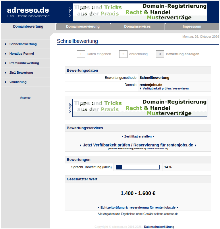 Schnellbewertung von adresso.de für rentenjobs.de